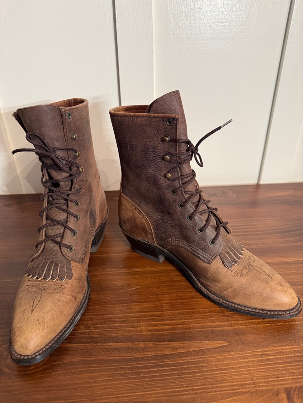 Abilene Western Packer Boots Women’s 8 Brown Leather Lace Up Kiltie Made USA